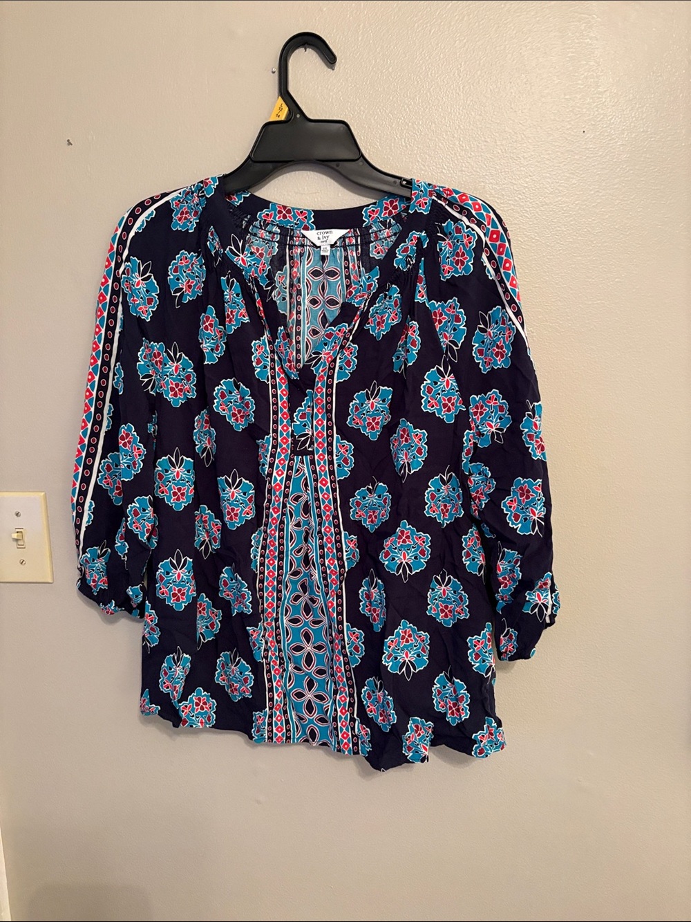 crown & ivy Navy Floral Tunic with Pink & Teal Accents